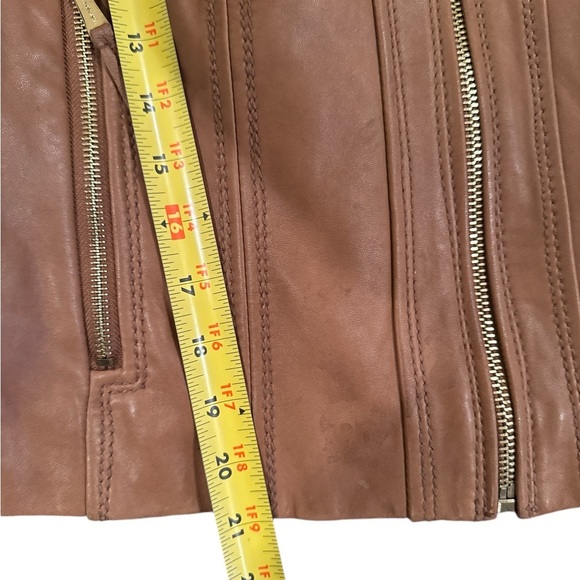 Michael Kors Women's Brown Leather Hooded Moto Jacket Size M - Picture 7 of 16